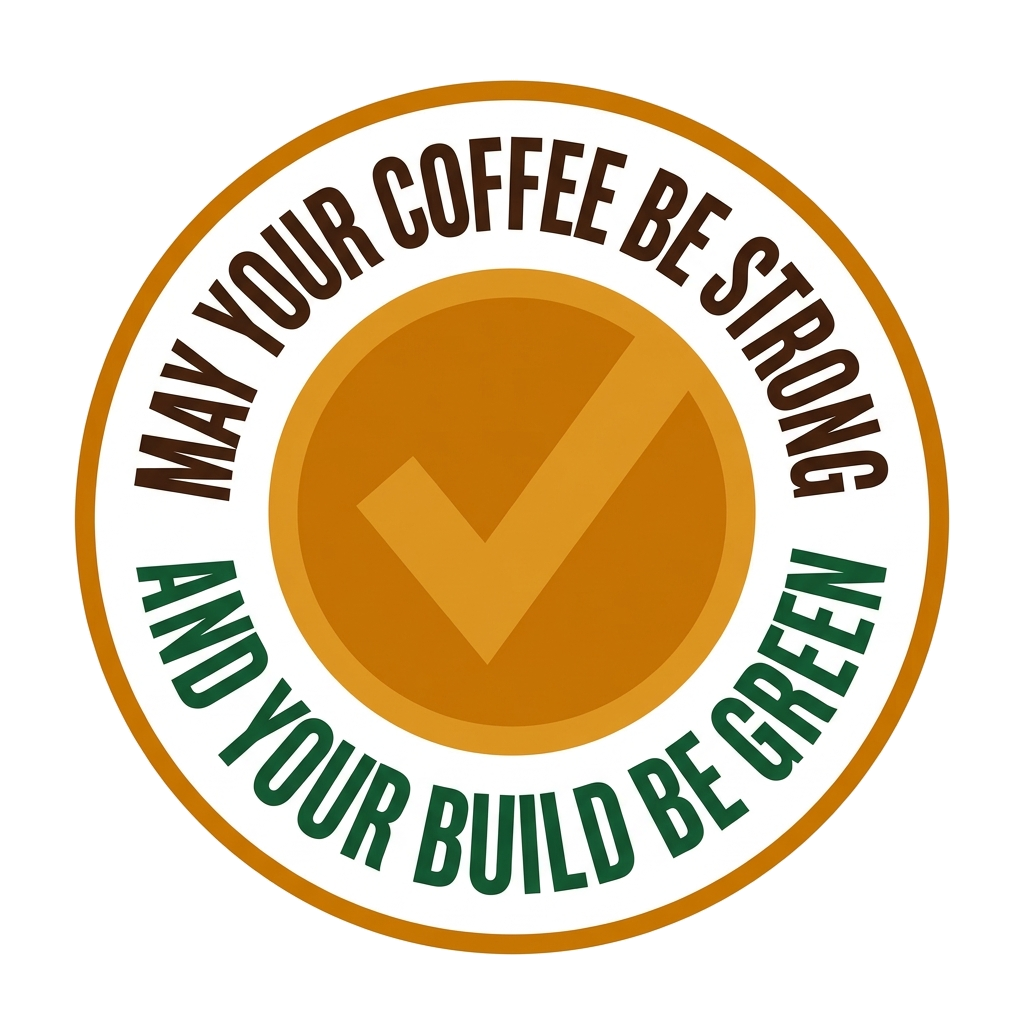 Artwork generated from 'hoodie that says "may your coffee be strong and your build be green" checkmark on warm amber'