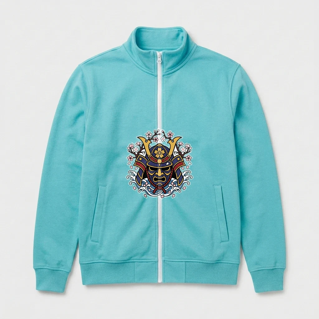 Samurai Cherry Blossom Bomber Jacket, Product, Aqua/White Zipper
