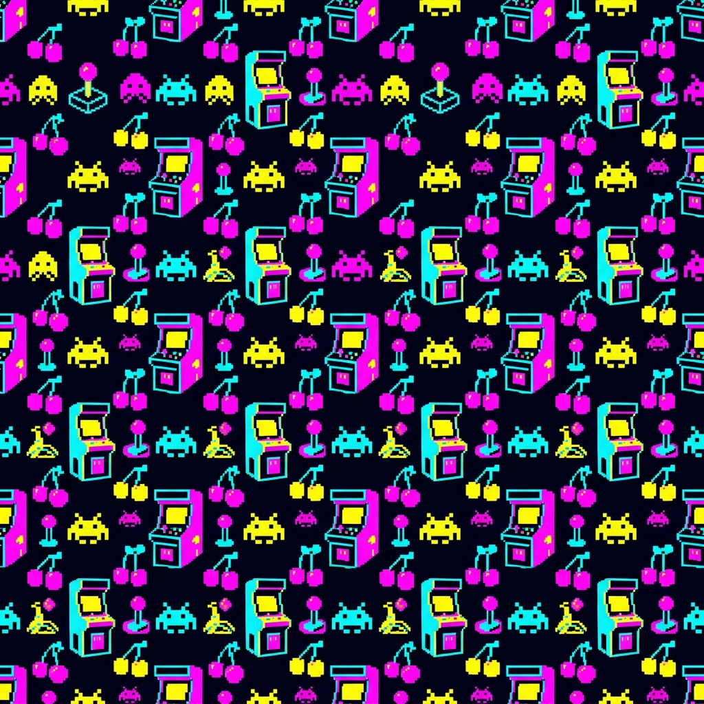 Artwork generated from 'all-over retro arcade pixel pattern hoodie'