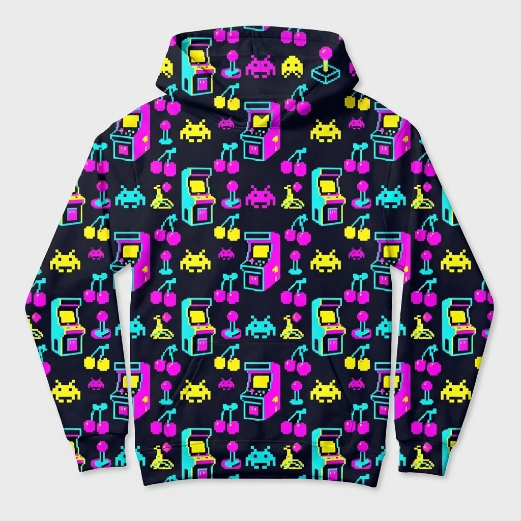 All-over Retro Arcade Pixel Pattern Hoodie, Product, All-Over Print
