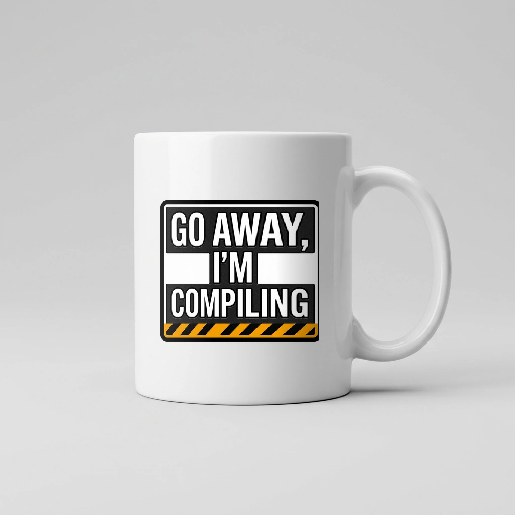 Mug That Says "Go Away, I'm Compiling", Product, White