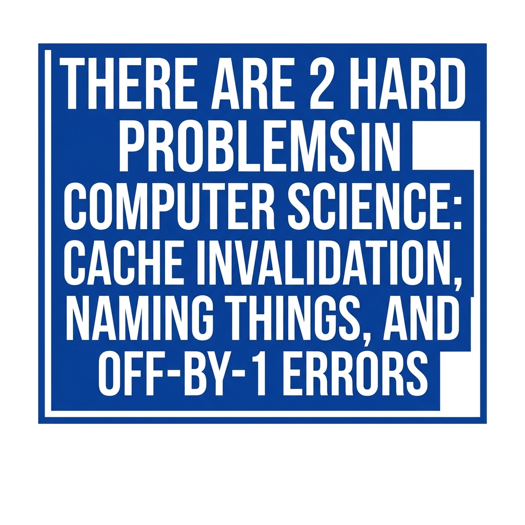 Artwork generated from 'tee that says "there are 2 hard problems in computer science: cache invalidation, naming things, and off-by-1 errors" on royal blue'
