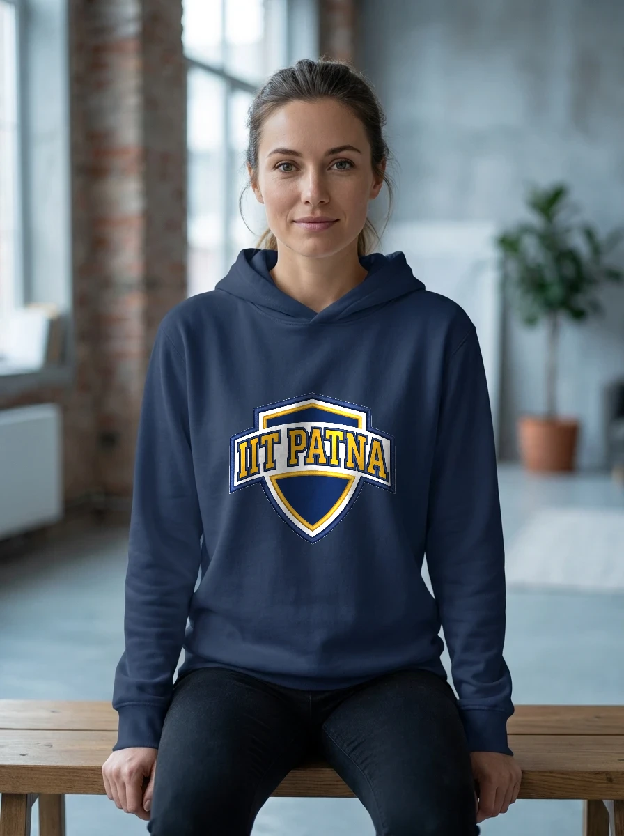 Embroidered Iit Patna Hoodie, Worn, Navy