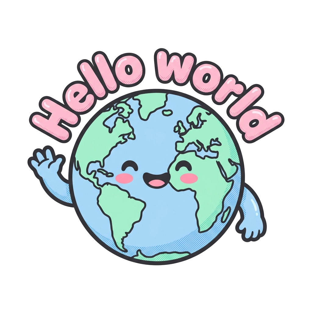 Artwork generated from 'sticker that says "hello world" waving globe'