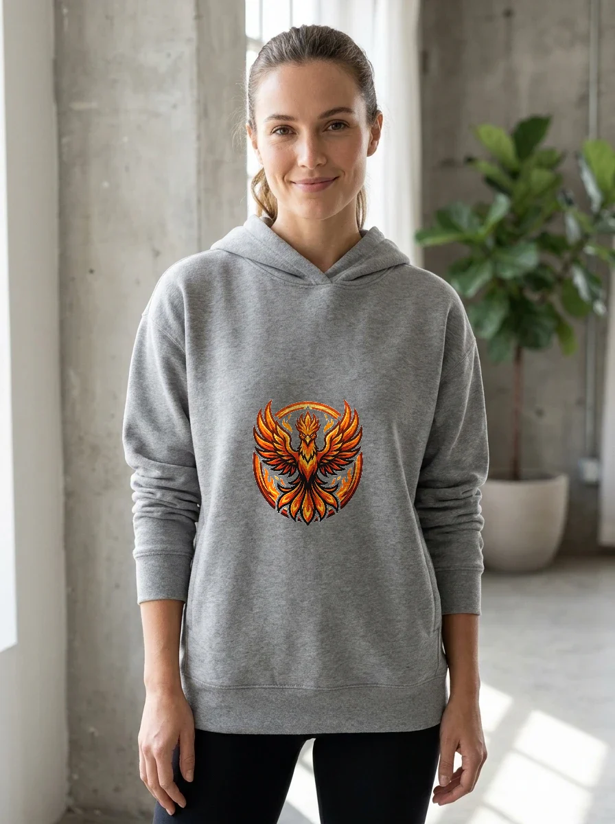 Phoenix Rising on the Back, Worn, Athletic Heather