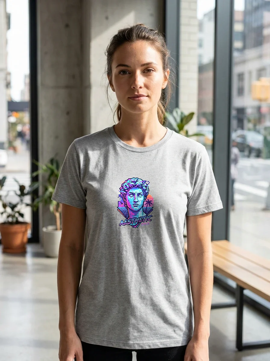 Retro Vaporwave Tee, Worn, Ash