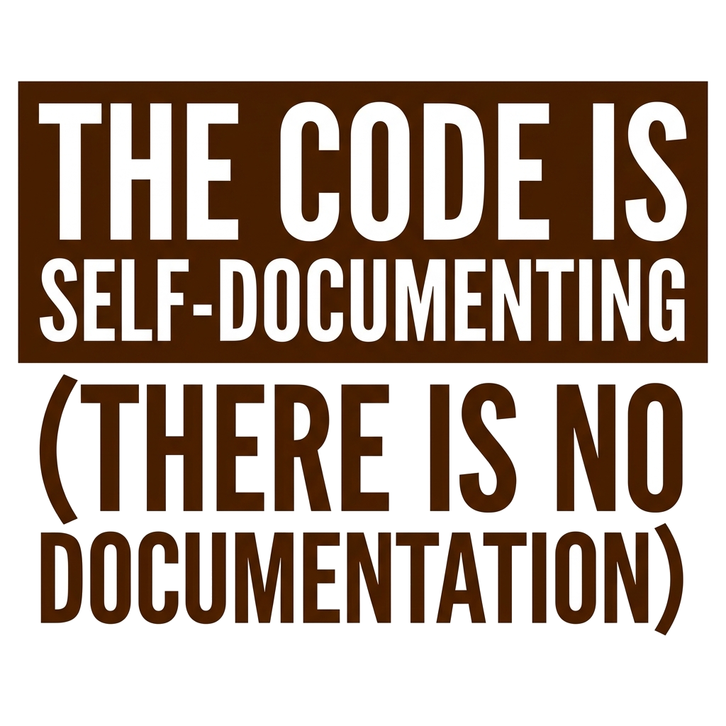 Artwork generated from 'tee that says "the code is self-documenting (there is no documentation)" on brown'
