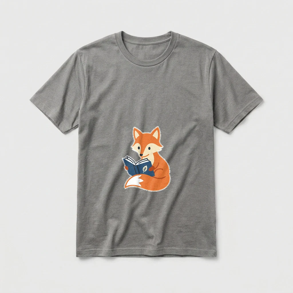 Minimalist Fox Reading a Book Tee, Product, Ash