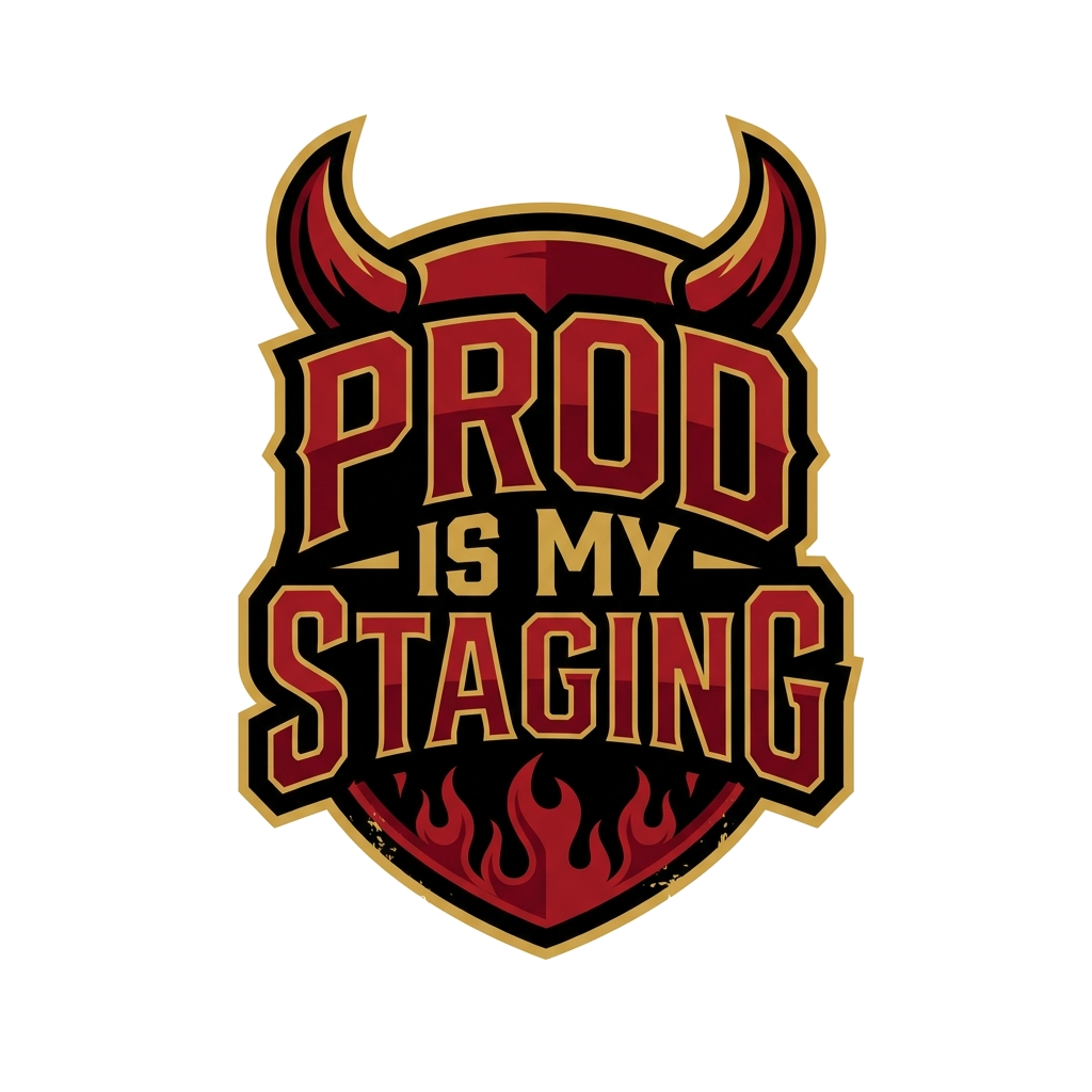 Artwork generated from 'sticker that says "prod is my staging" tiny devil horns'