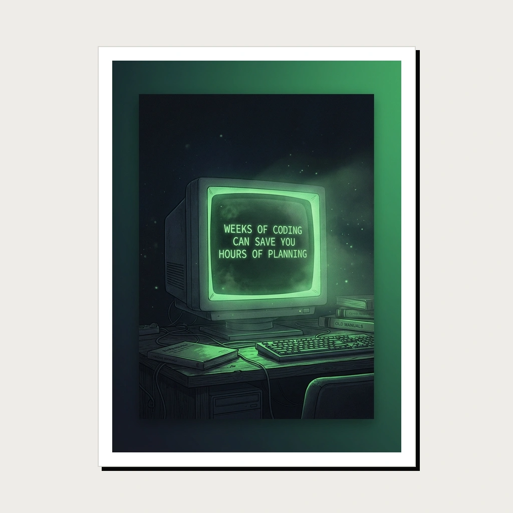 Poster That Says "Weeks of Coding Can Save You Hours of…", Product, Paper