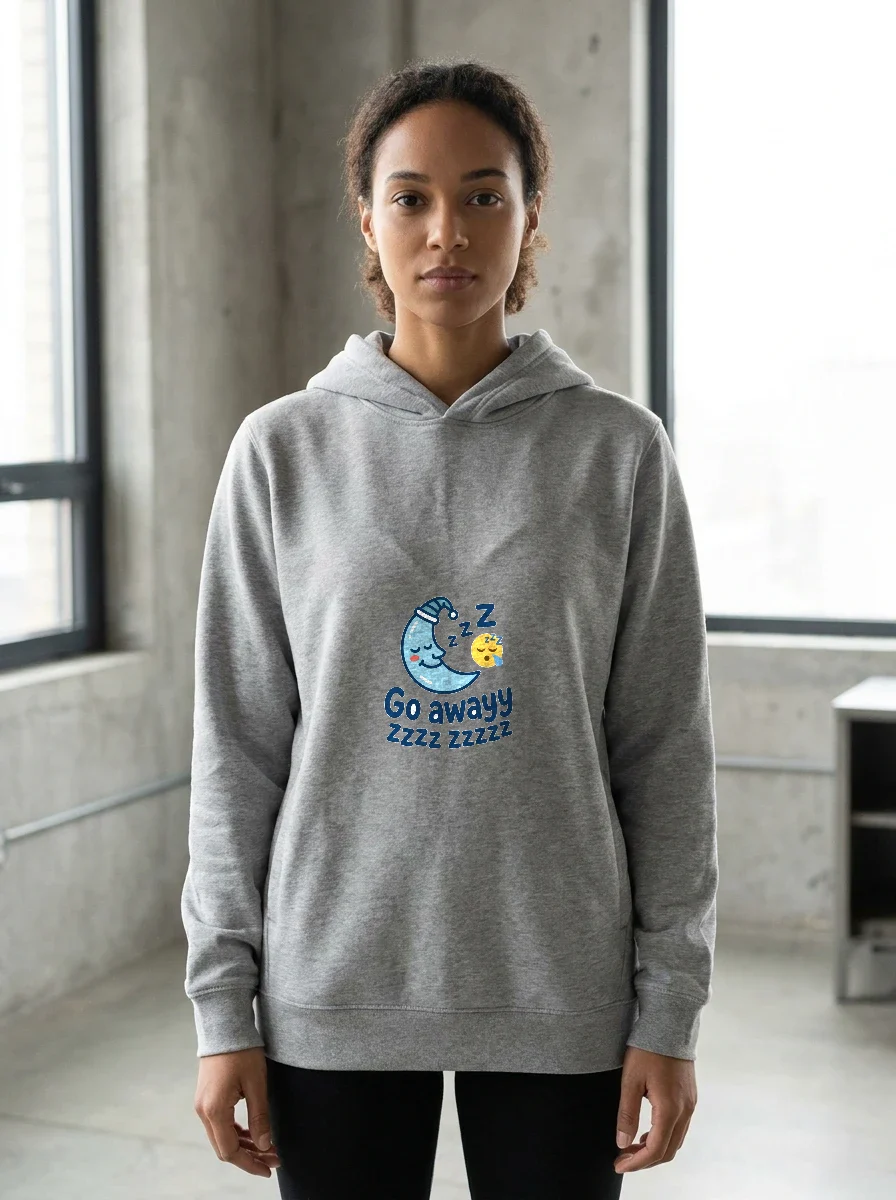 Go Awayy Zzzz Zzzzz 😴 Hoodie, Worn, Athletic Heather