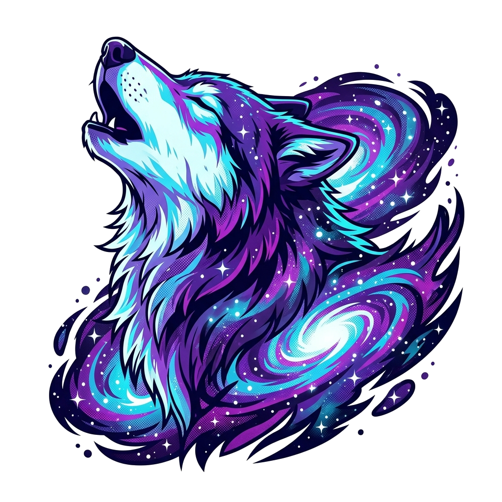 Artwork generated from 'galaxy wolf tee'