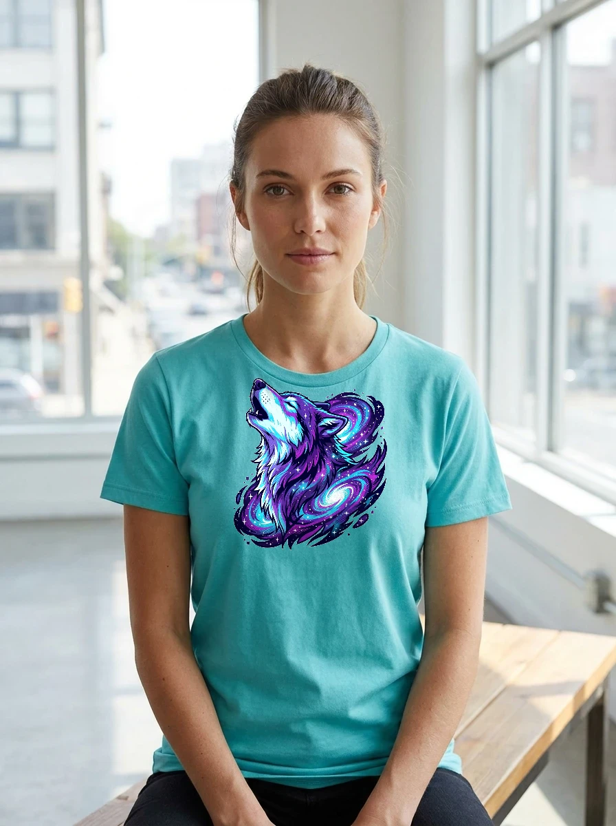 Galaxy Wolf Tee, Worn, Turquoise
