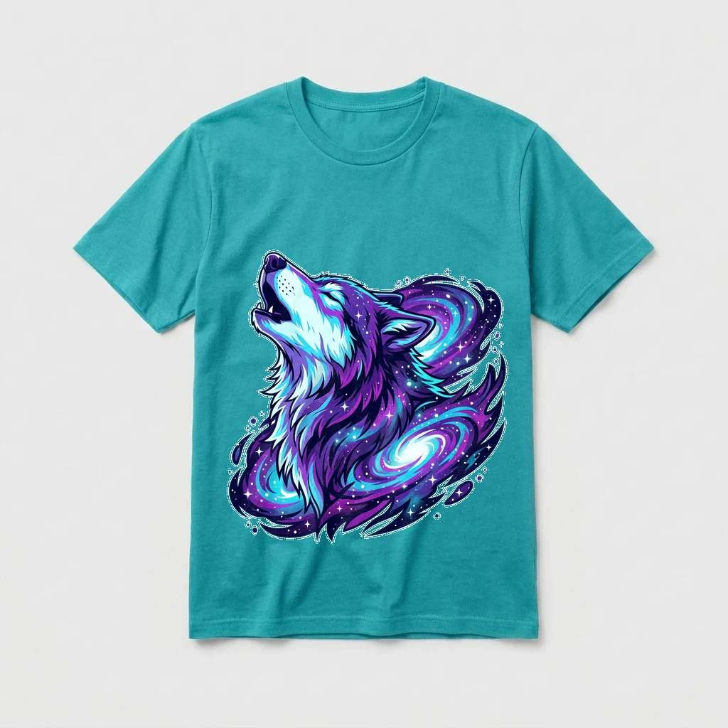 Galaxy Wolf Tee, Product, Turquoise