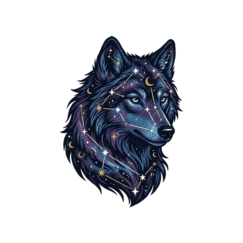 Artwork generated from 'midnight wolf constellation hoodie'
