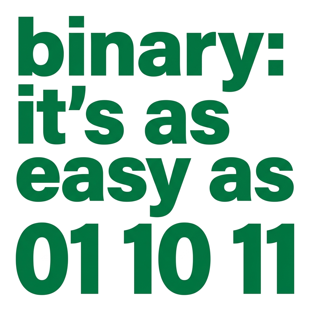 Artwork generated from 'hoodie that says "binary: it's as easy as 01 10 11" on emerald'