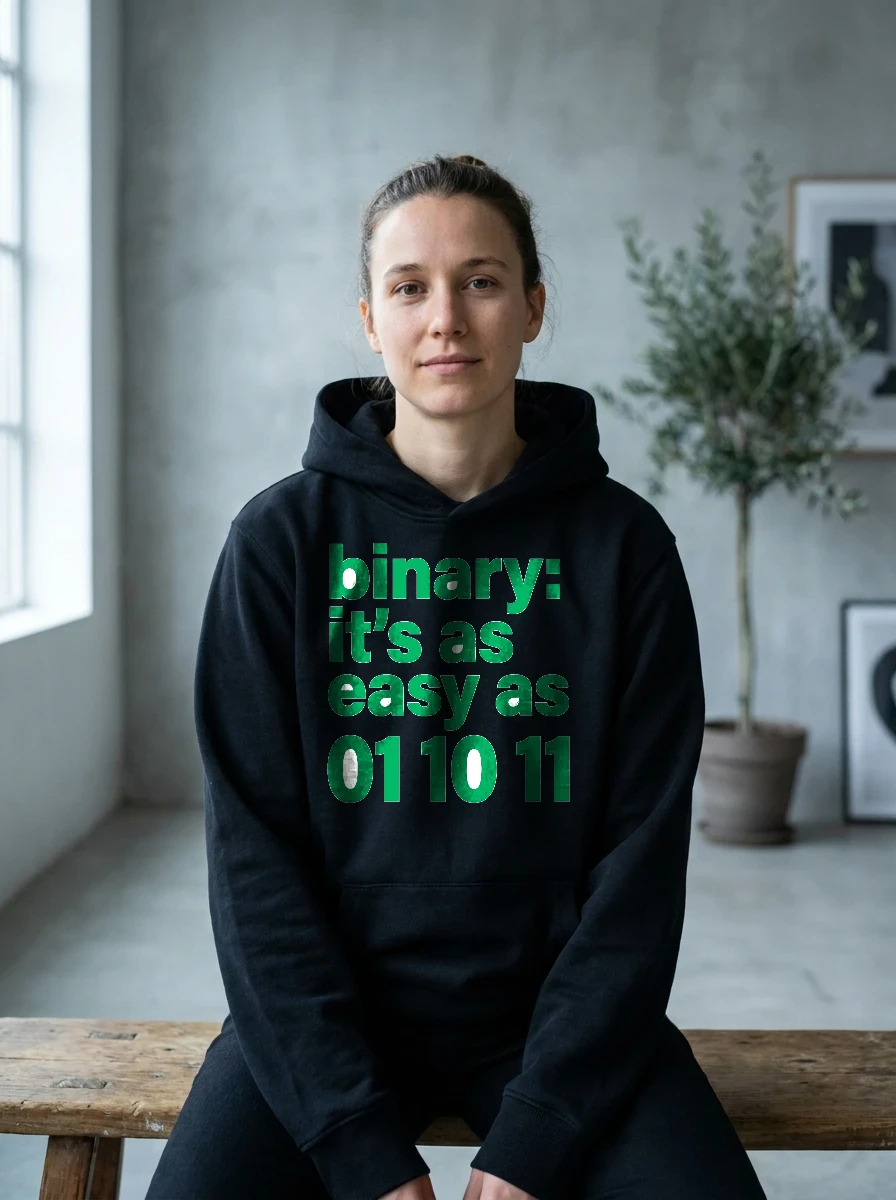 Hoodie That Says "binary: It's As, Worn, Black