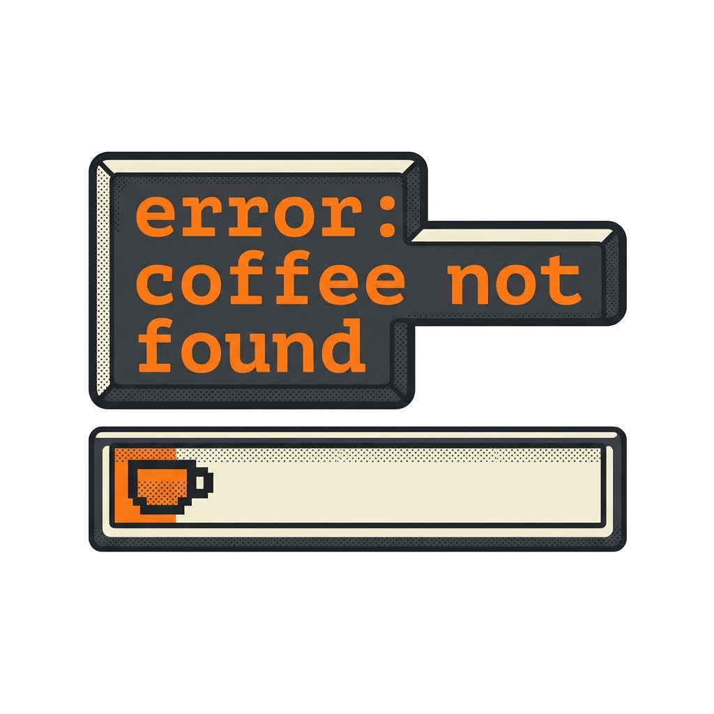 Artwork generated from 'mug that says "error: coffee not found" empty loading bar'