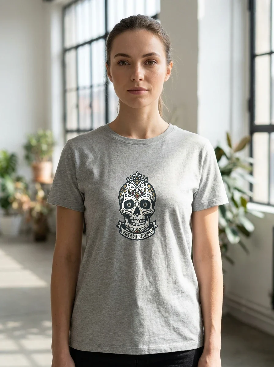 Tiny Skull on the Left Chest,, Worn, Ash
