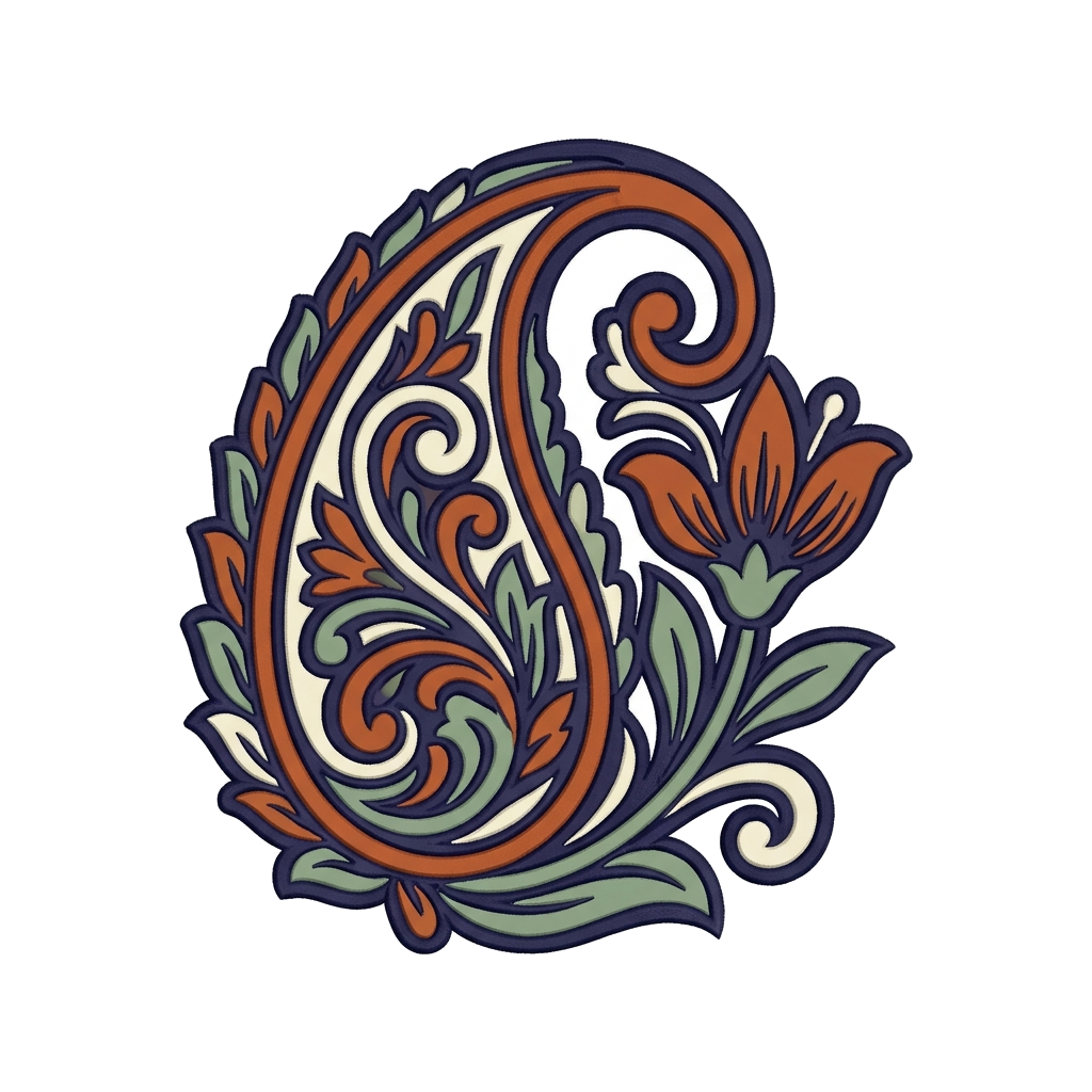Artwork generated from 'hand-stitched paisley tote on off-white'