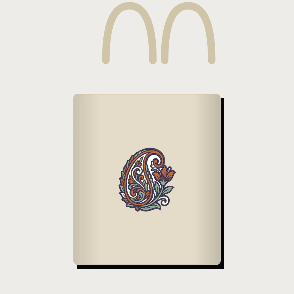 Hand-stitched Paisley Tote on Off-white, Product, Oyster
