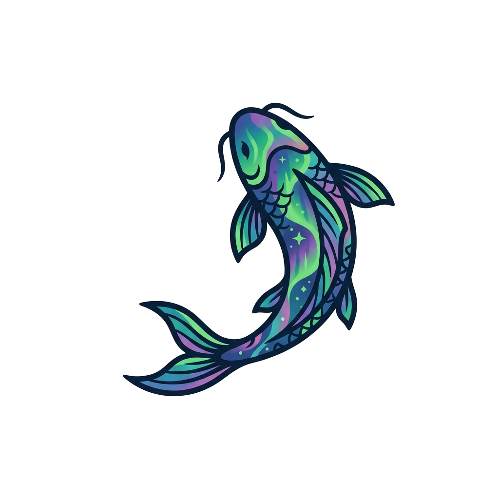 Artwork generated from 'aurora borealis koi fish hoodie'