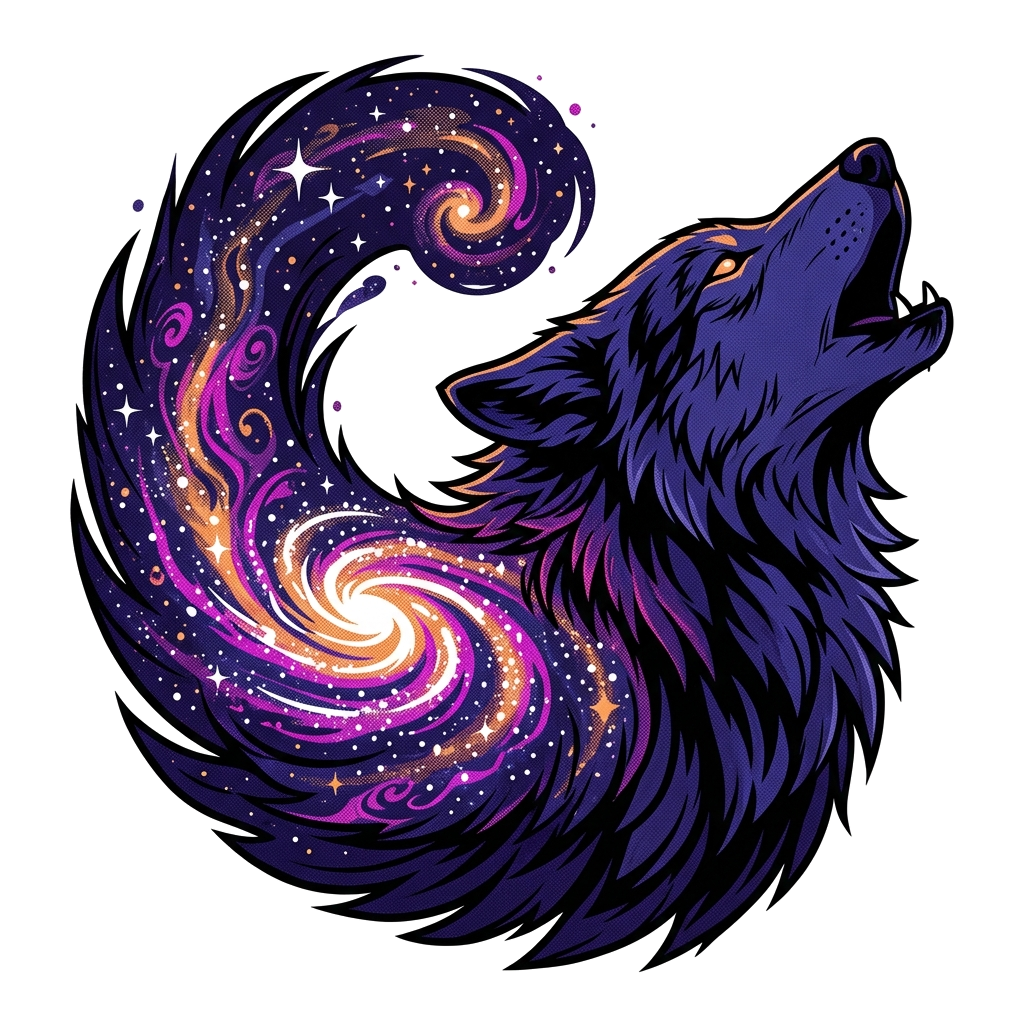 Artwork generated from 'cosmic wolf howling at galaxy'