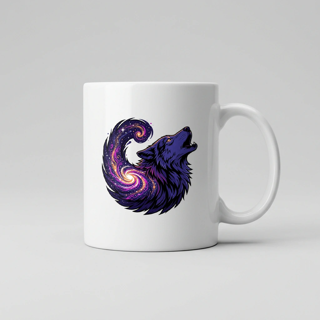 Cosmic Wolf Howling at Galaxy, Product, White