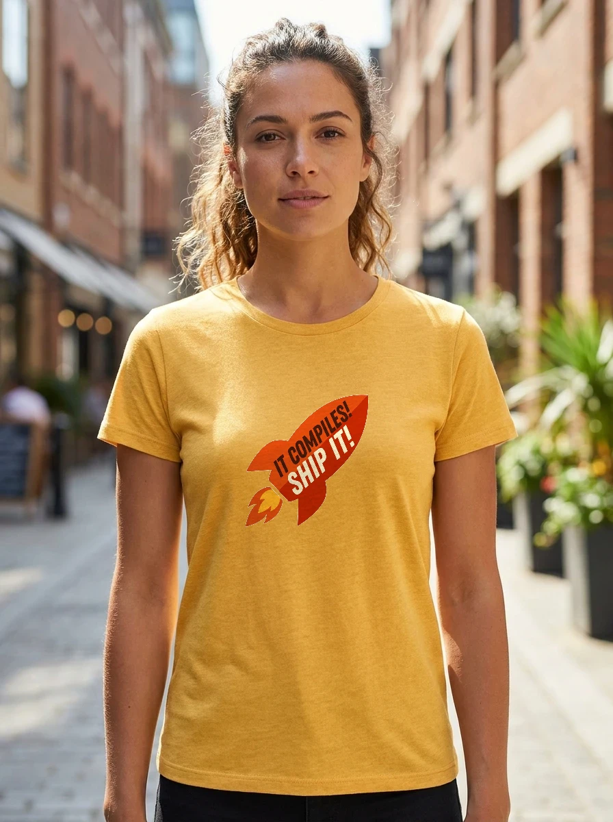 Tee That Says "it Compiles! Ship, Worn, Heather Yellow Gold