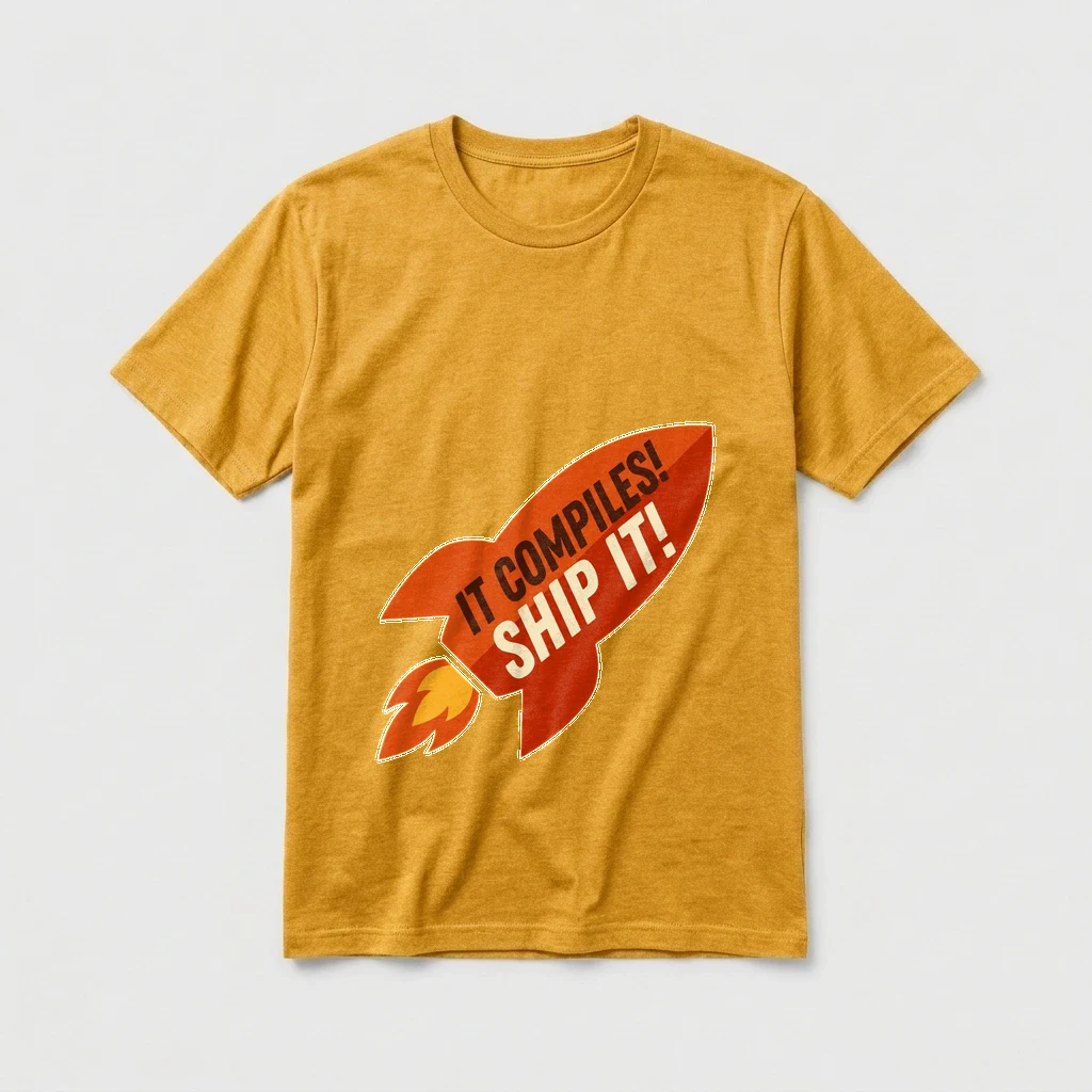 Tee That Says "it Compiles! Ship, Product, Heather Yellow Gold