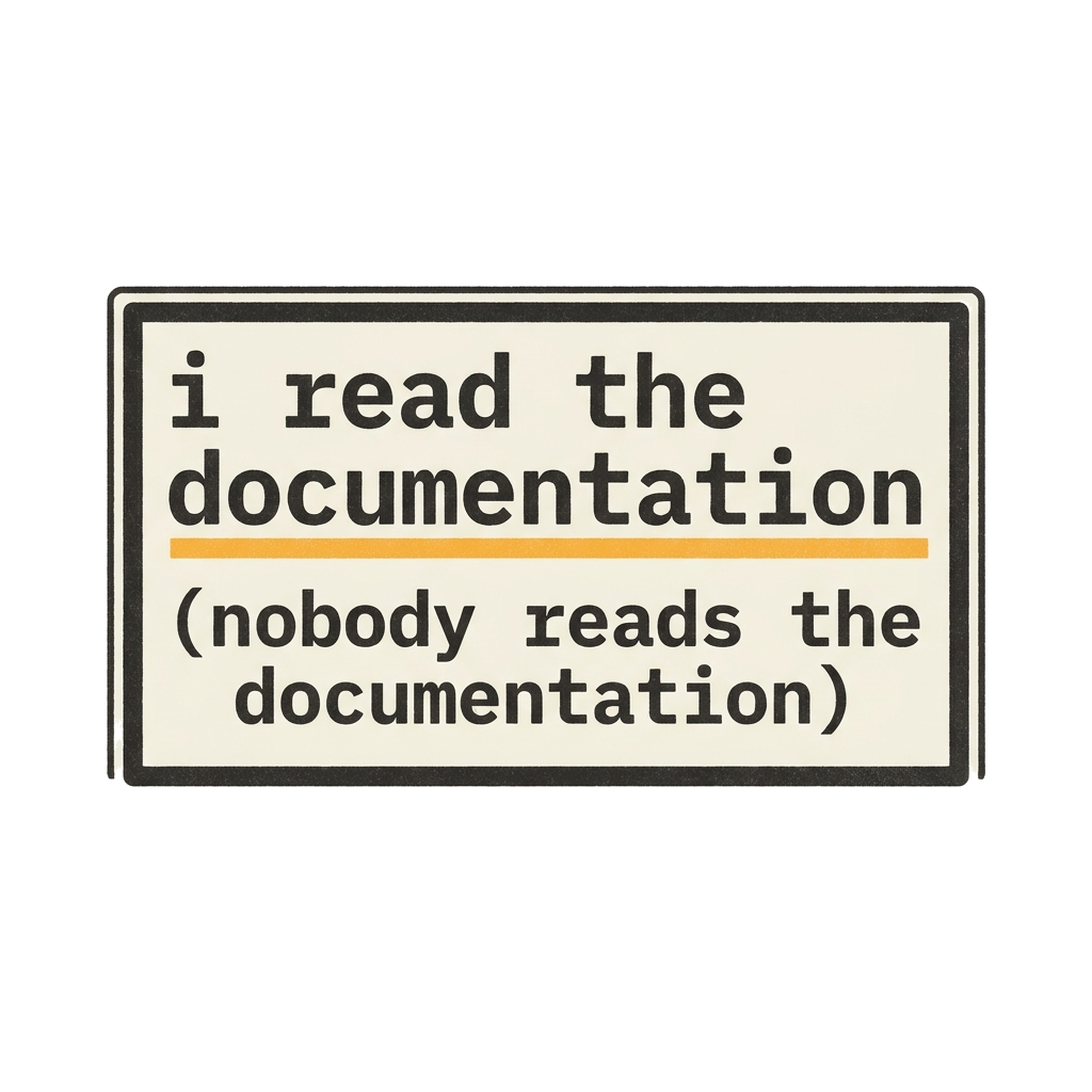 Artwork generated from 'hoodie that says "i read the documentation (nobody reads the documentation)" on rust'