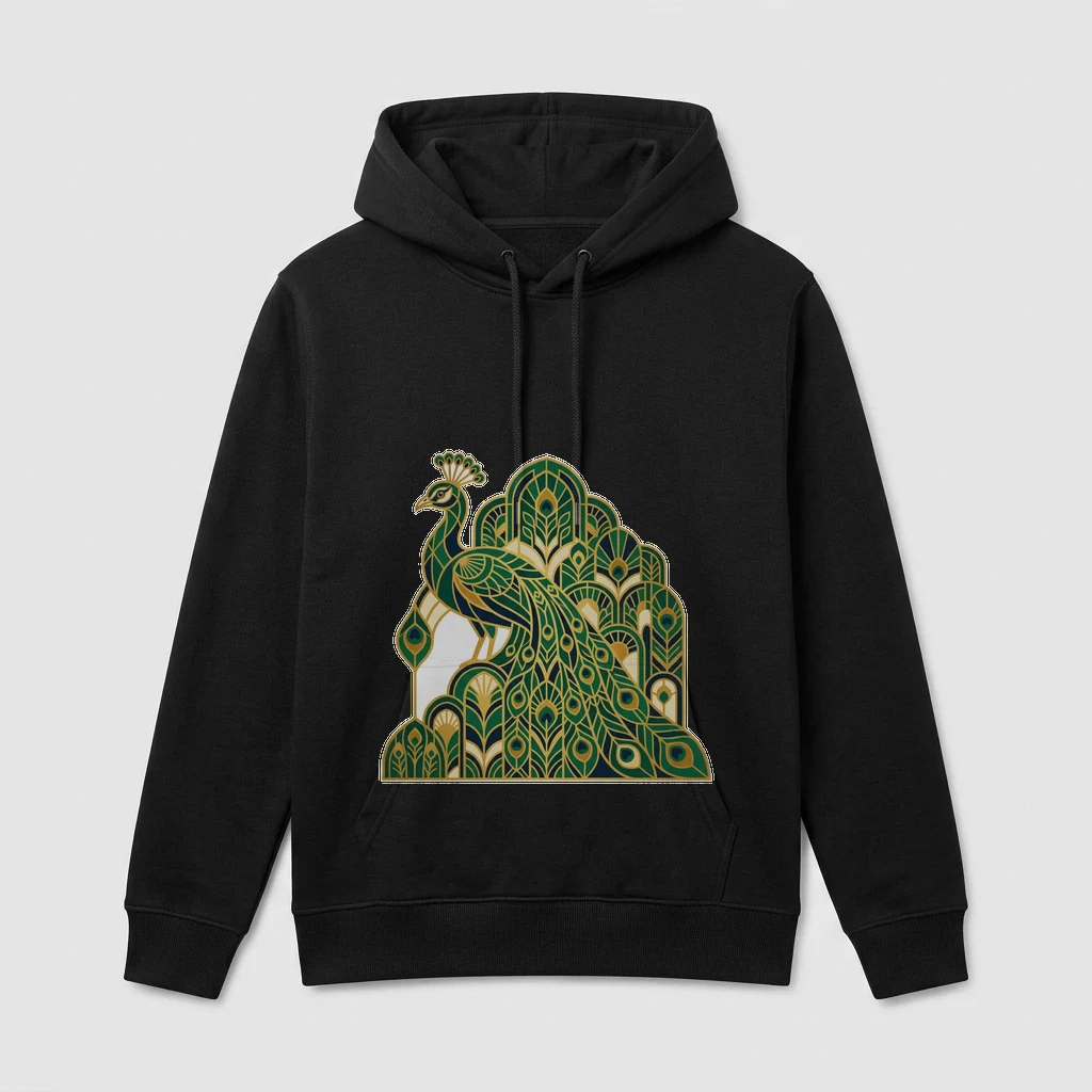Art Deco Peacock in Emerald, Product, Black