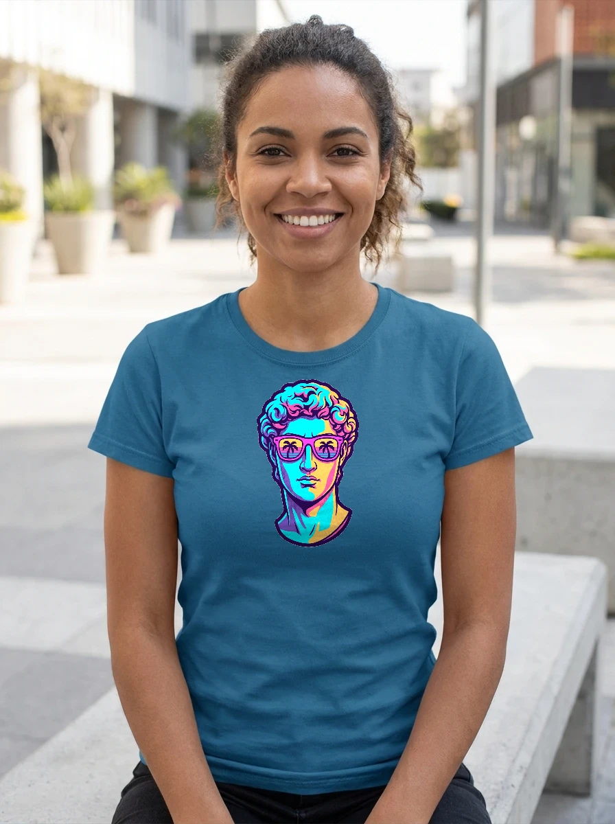 Retro Vaporwave Tee, Worn, Ocean Blue