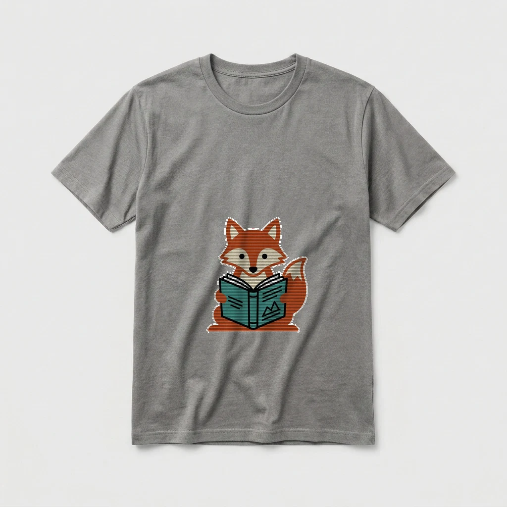 Minimalist Fox Reading a Book Tee, Product, Ash