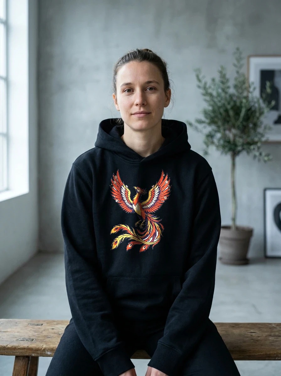 Phoenix Rising on the Back, Worn, Black