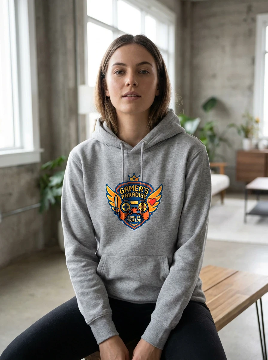 Gamer's Paradise Hoodie, Worn, Athletic Heather
