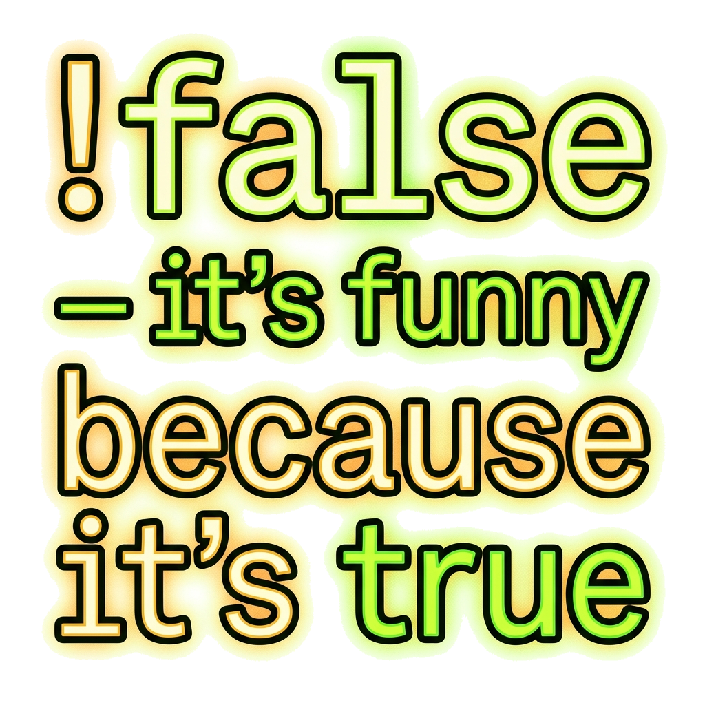 Artwork generated from 'tee that says "!false — it's funny because it's true" on forest green'