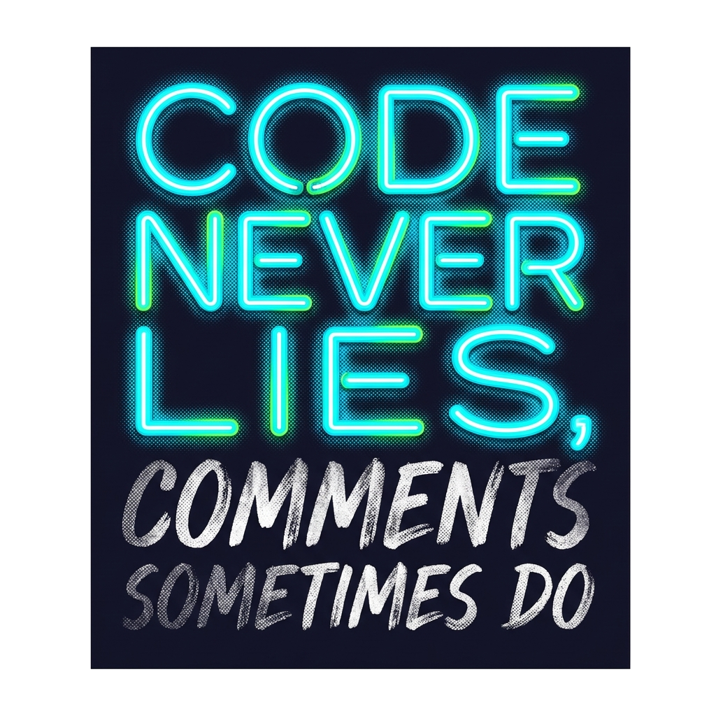 Artwork generated from 'hoodie that says "code never lies, comments sometimes do" on slate grey'