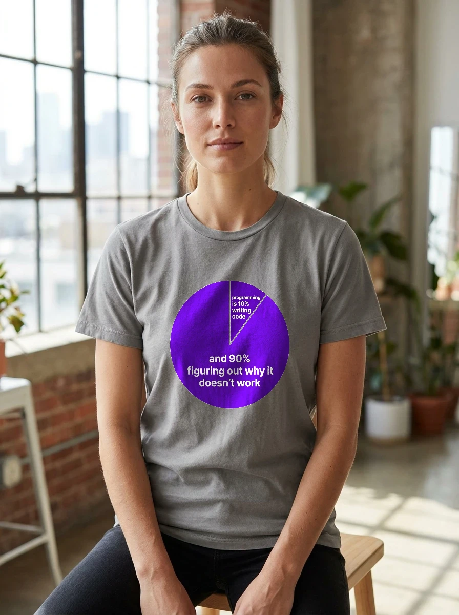 Tee That Says "programming Is 10%, Worn, Ash