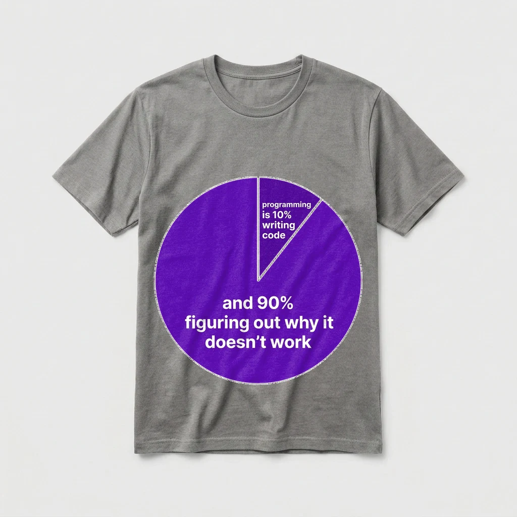 Tee That Says "programming Is 10%, Product, Ash