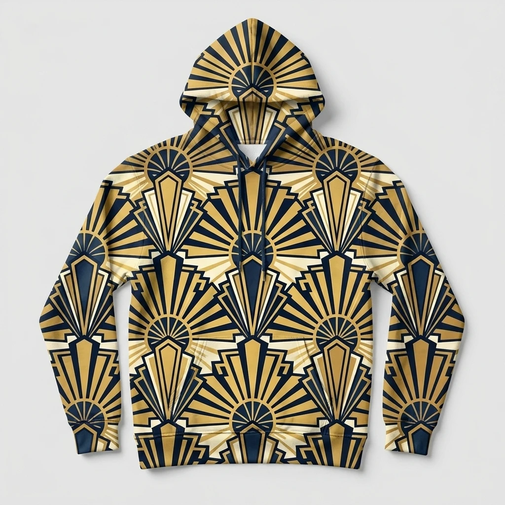 All-over Art-deco Sunburst Pattern Hoodie, Product, All-Over Print