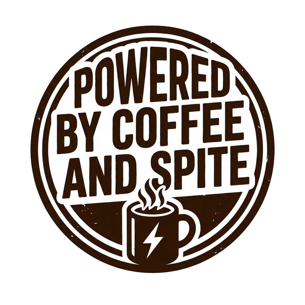 Artwork generated from 'hoodie that says "powered by coffee and spite" on espresso brown'