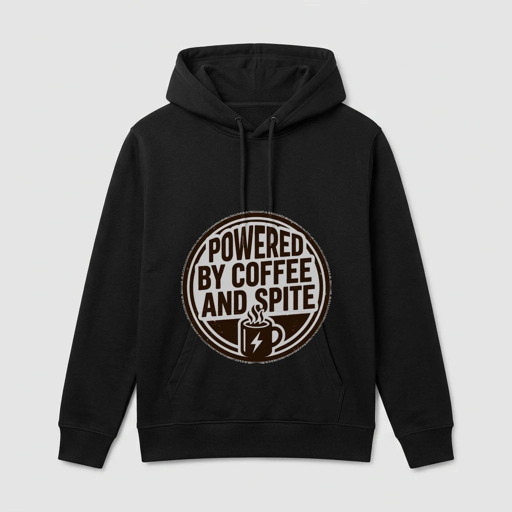 Hoodie That Says "powered by Coffee, Product, Black