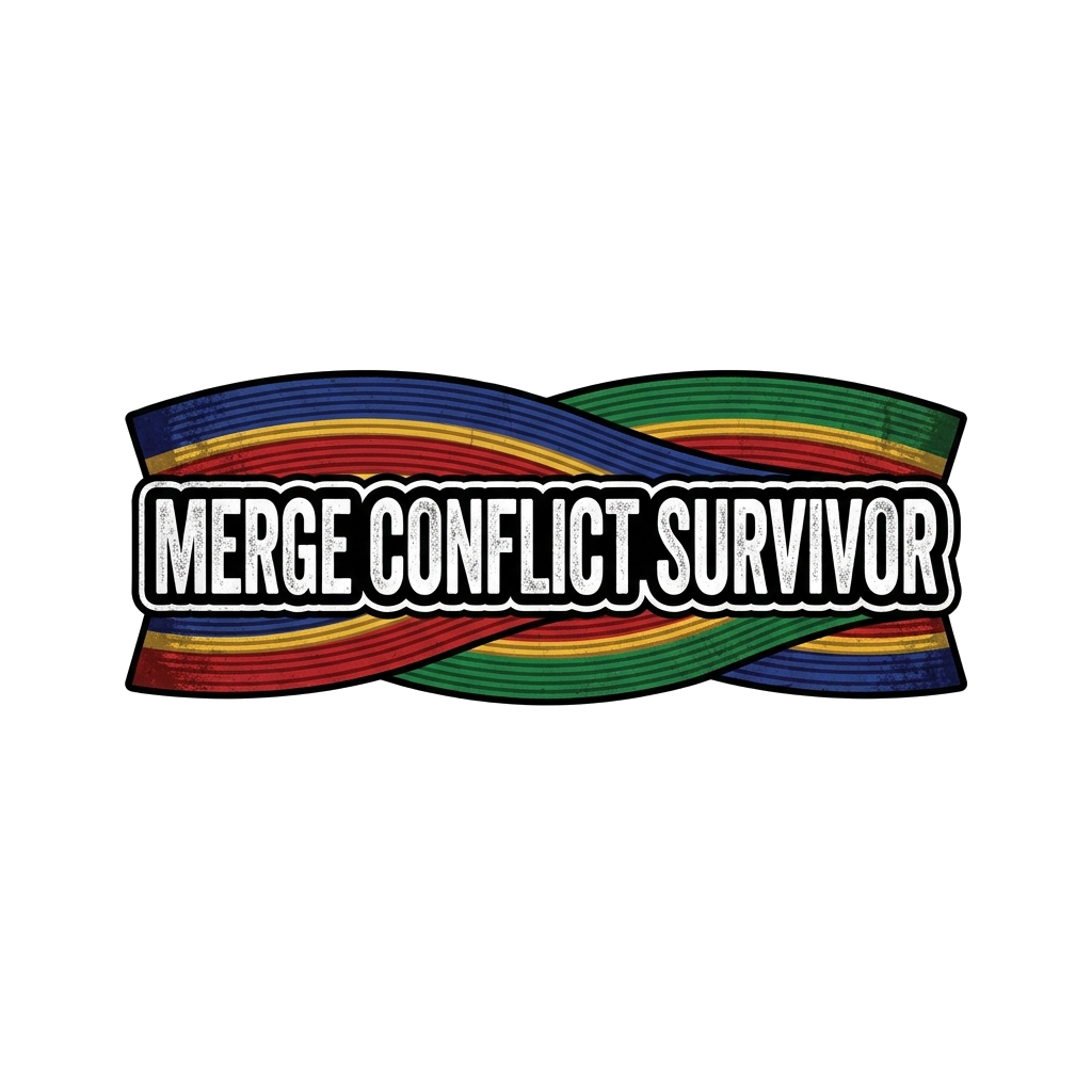 Artwork generated from 'sticker that says "merge conflict survivor" battle ribbon'