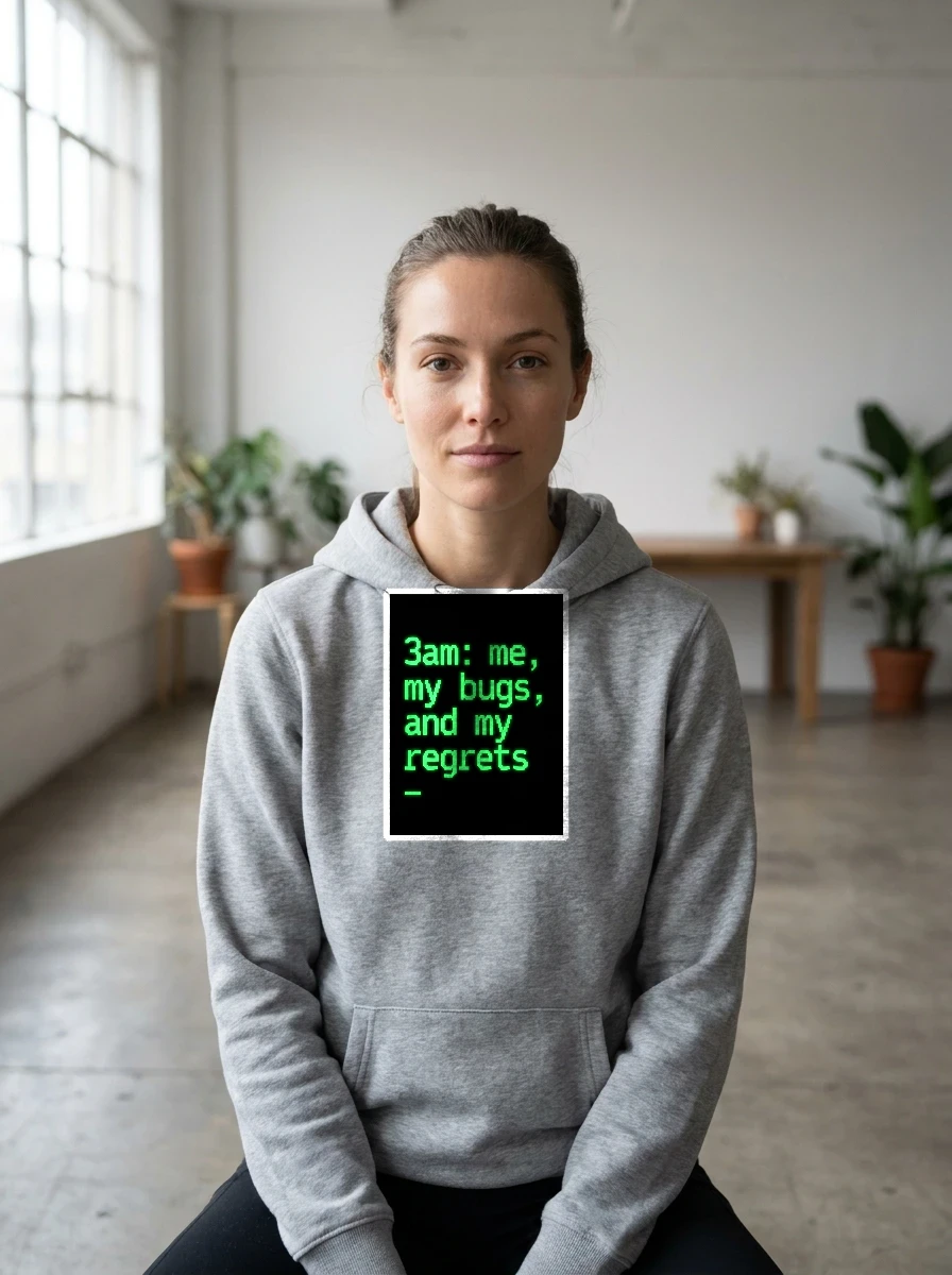 Hoodie That Says "3am: Me,, Worn, Athletic Heather