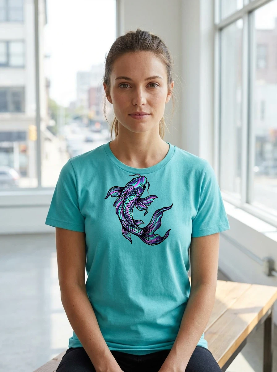 Aurora Koi Swimming Tee, Worn, Turquoise