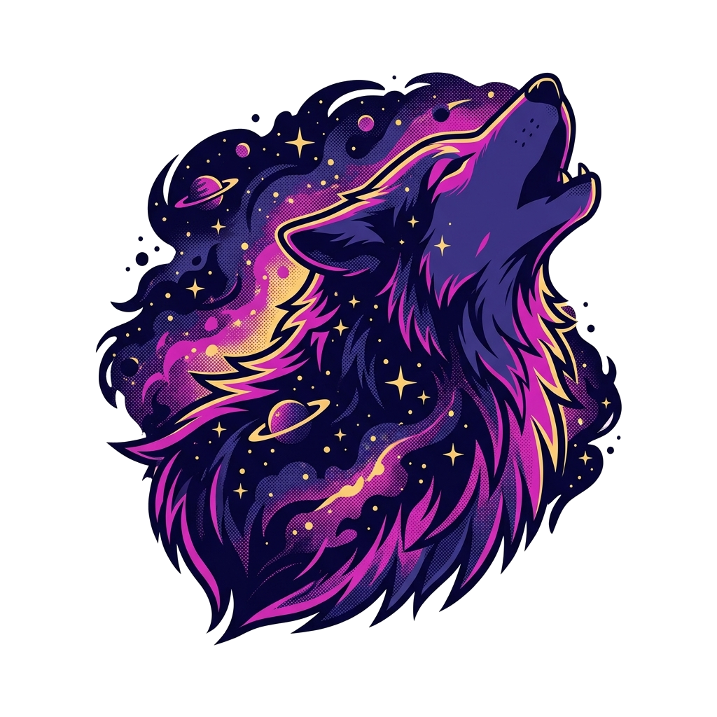 Artwork generated from 'galaxy wolf tee'