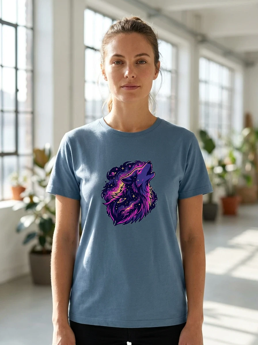 Galaxy Wolf Tee, Worn, Steel Blue