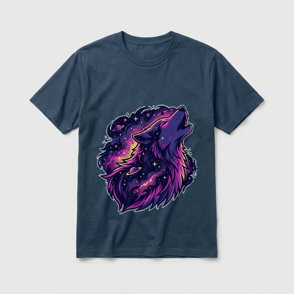 Galaxy Wolf Tee, Product, Steel Blue