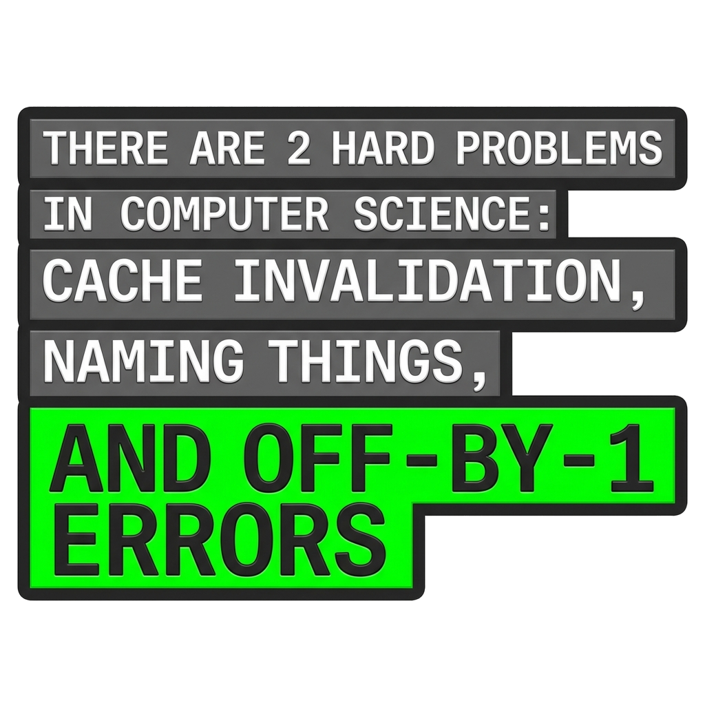 Artwork generated from 'tee that says "there are 2 hard problems in computer science: cache invalidation, naming things, and off-by-1 errors" on royal blue'